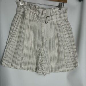 Banana Republic Tan Cream Striped Linen Shorts Matching Belt women’s NWT 0